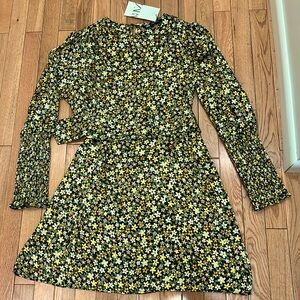 ZARA SATIN FLORAL DRESS WITH BELT